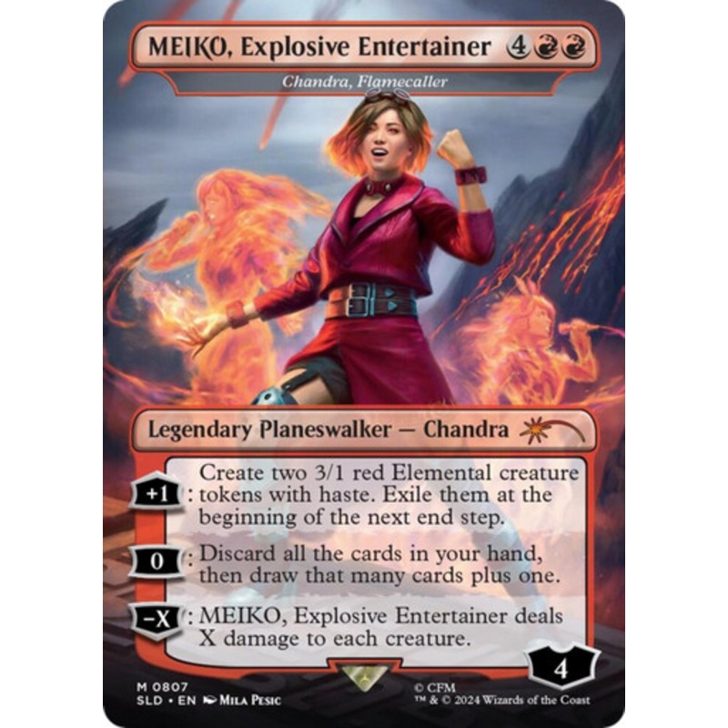Chandra, Flamecaller [MEIKO, Explosive Entertainer] (Borderless Art) (Secret Lair – Hatsune Miku: Electric Entourage) | Secret Lair Drops